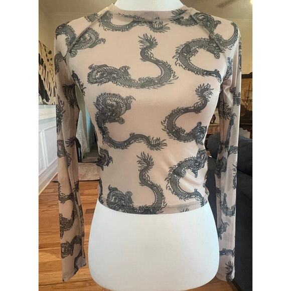 Streetwear Society Tops - Streetwear Society Sheer Dragon Crop Top - Women's Small